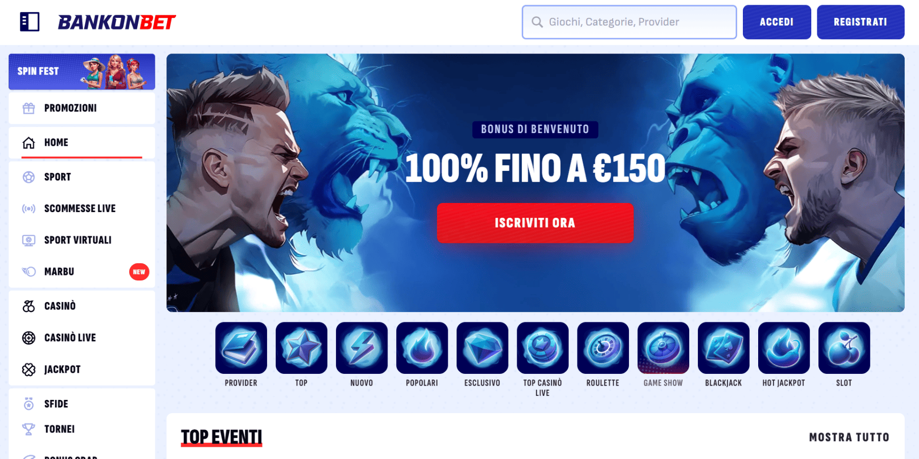 BankonBet interfaccia